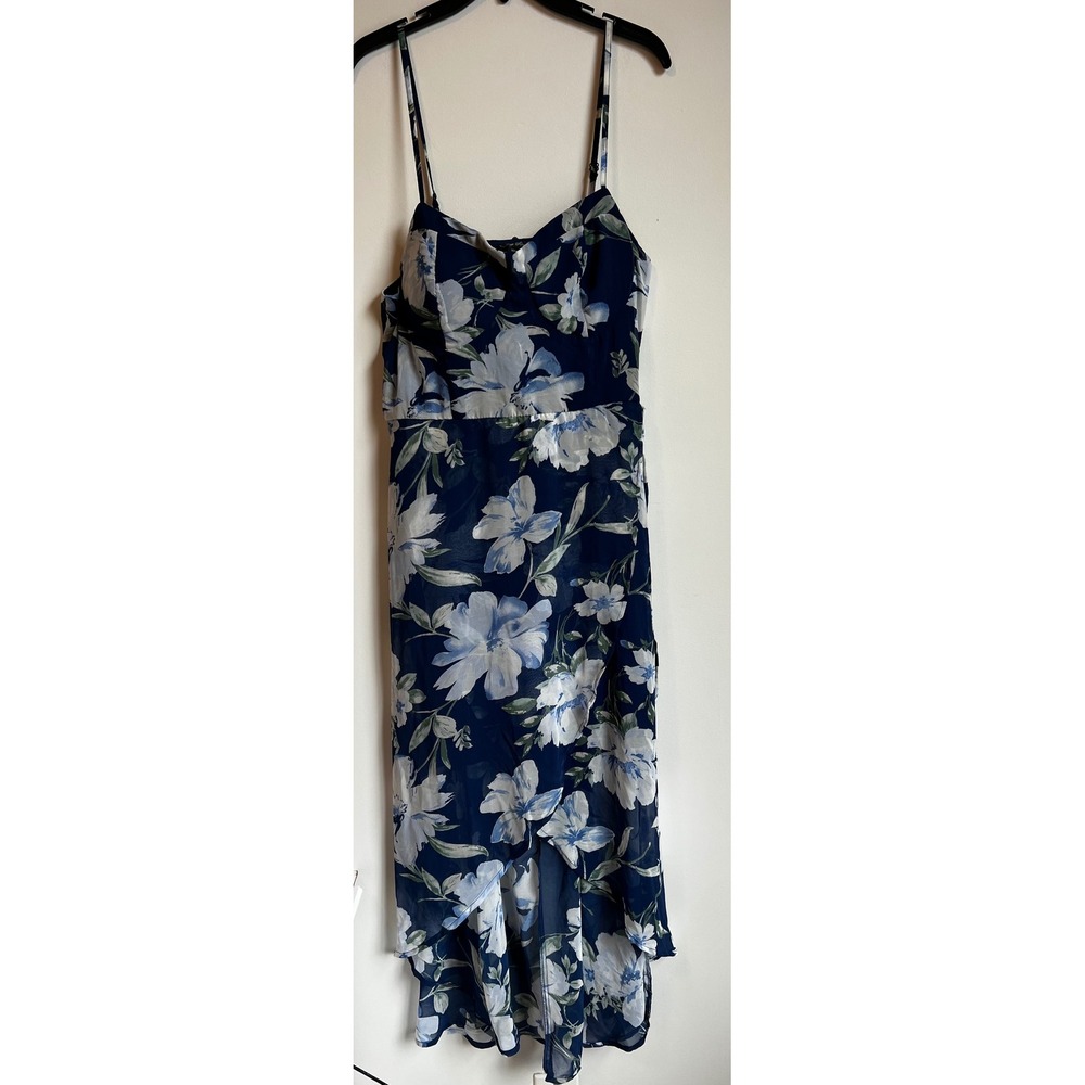 Lily Rose Navy Blue Floral High Low Maxi Dress Ruffle XXL Defect